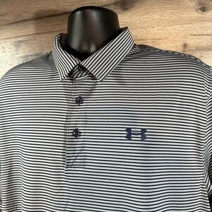 Under Armour Mens XL HeatGear Loose Fit Grey Striped Polo Shirt Short Sleeve